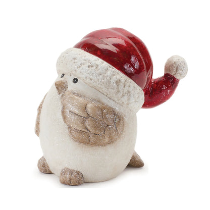 Terra Cotta Bird with Santa Hat Figurine