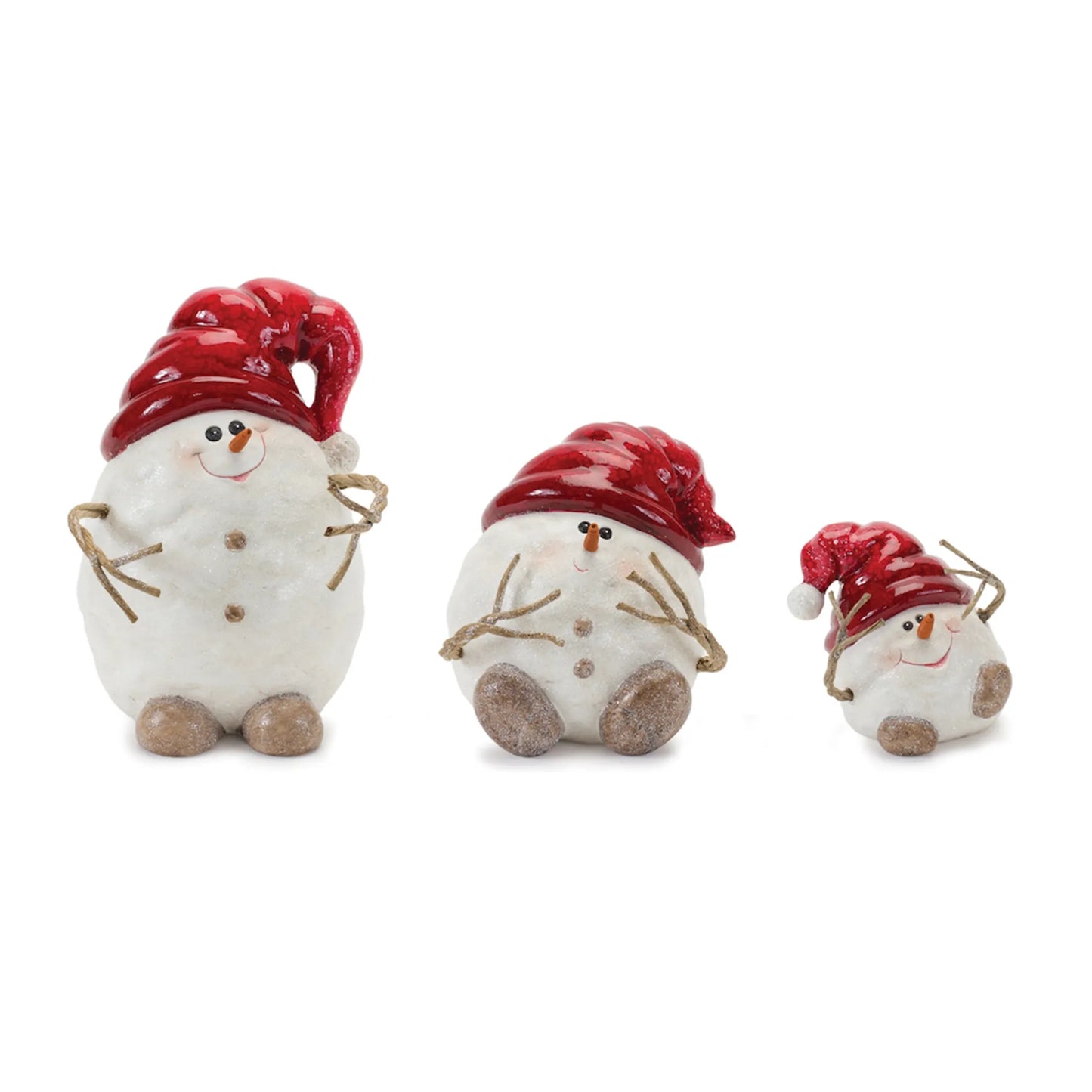 Terra Cotta Snowman with Santa Hat Figurine