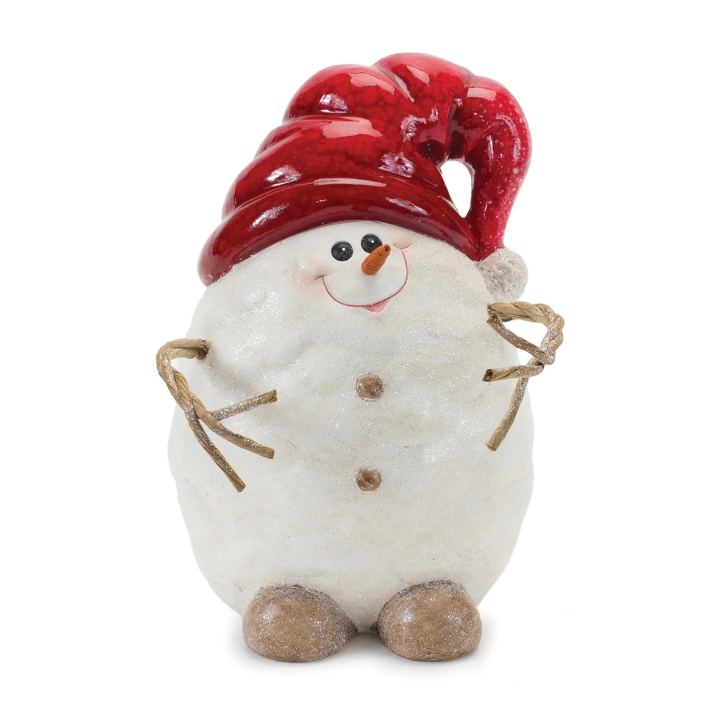 Terra Cotta Snowman with Santa Hat Figurine