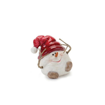 Terra Cotta Snowman with Santa Hat Figurine