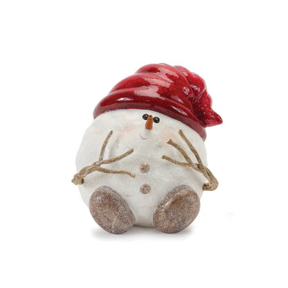 Terra Cotta Snowman with Santa Hat Figurine