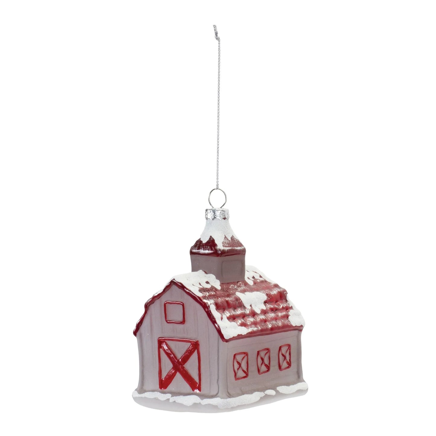 Frosted Glass Barn Ornament