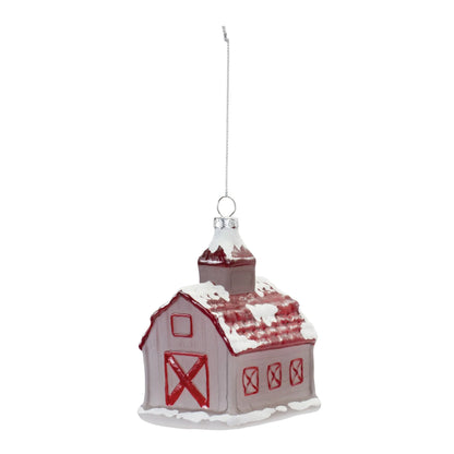 Frosted Glass Barn Ornament
