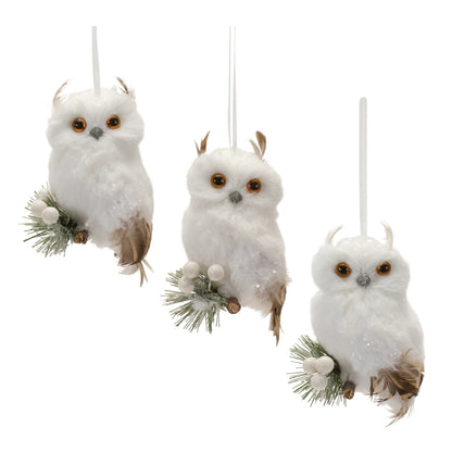 Feathered Owl Ornament (Set of 6(