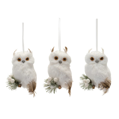 Feathered Owl Ornament (Set of 6(