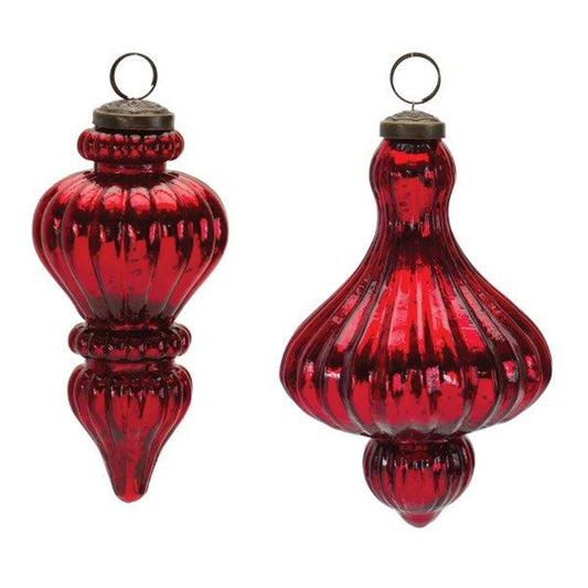 Mercury Glass Finial Drop Ornament - Materials: Glass; brass | Colors: Red | Décor style: Rustic