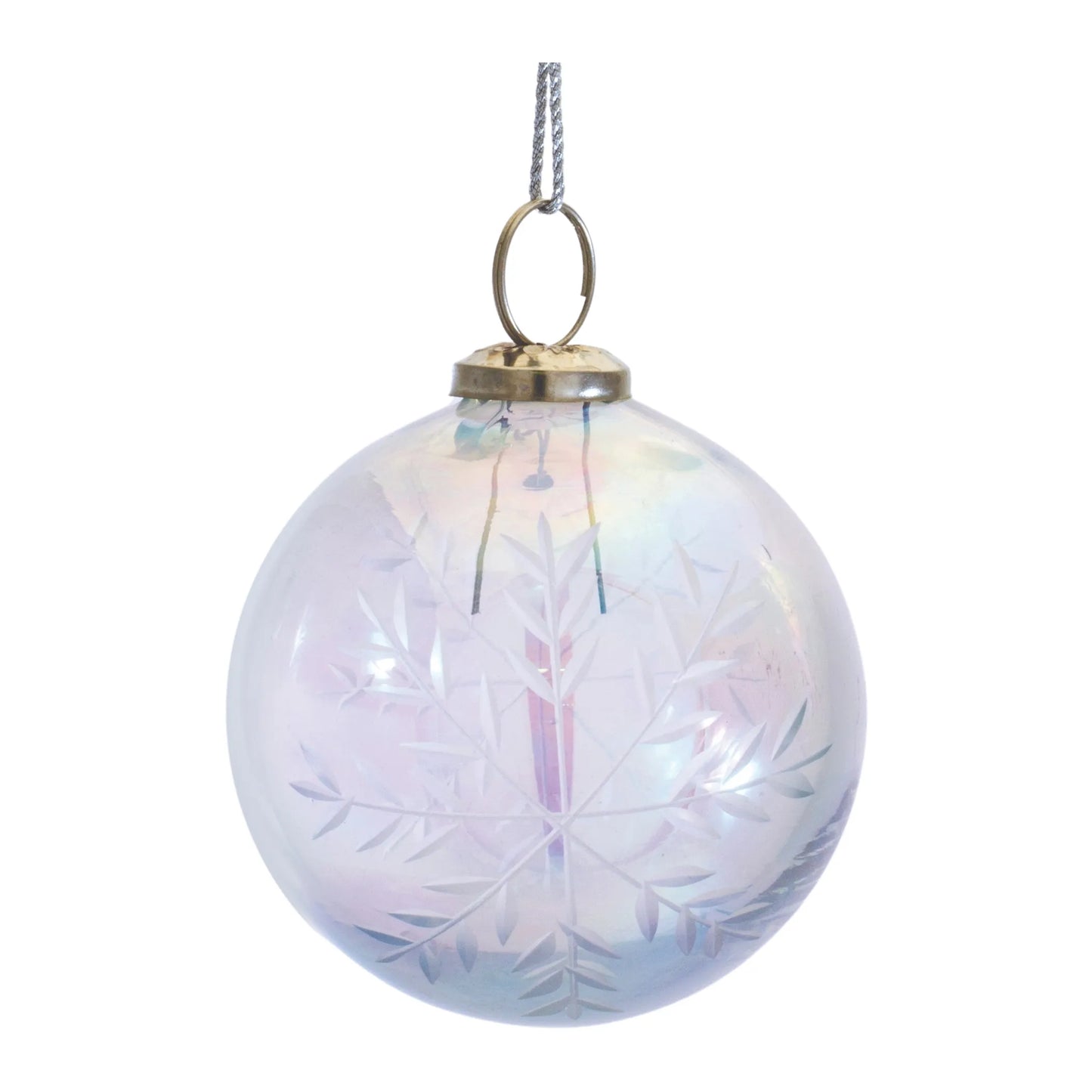 Etched Irredescent Glass Ball Ornament