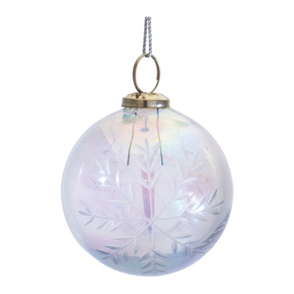 Etched Irredescent Glass Ball Ornament