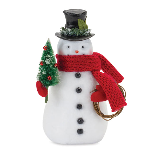 Snowman Figurine with Pine Tree