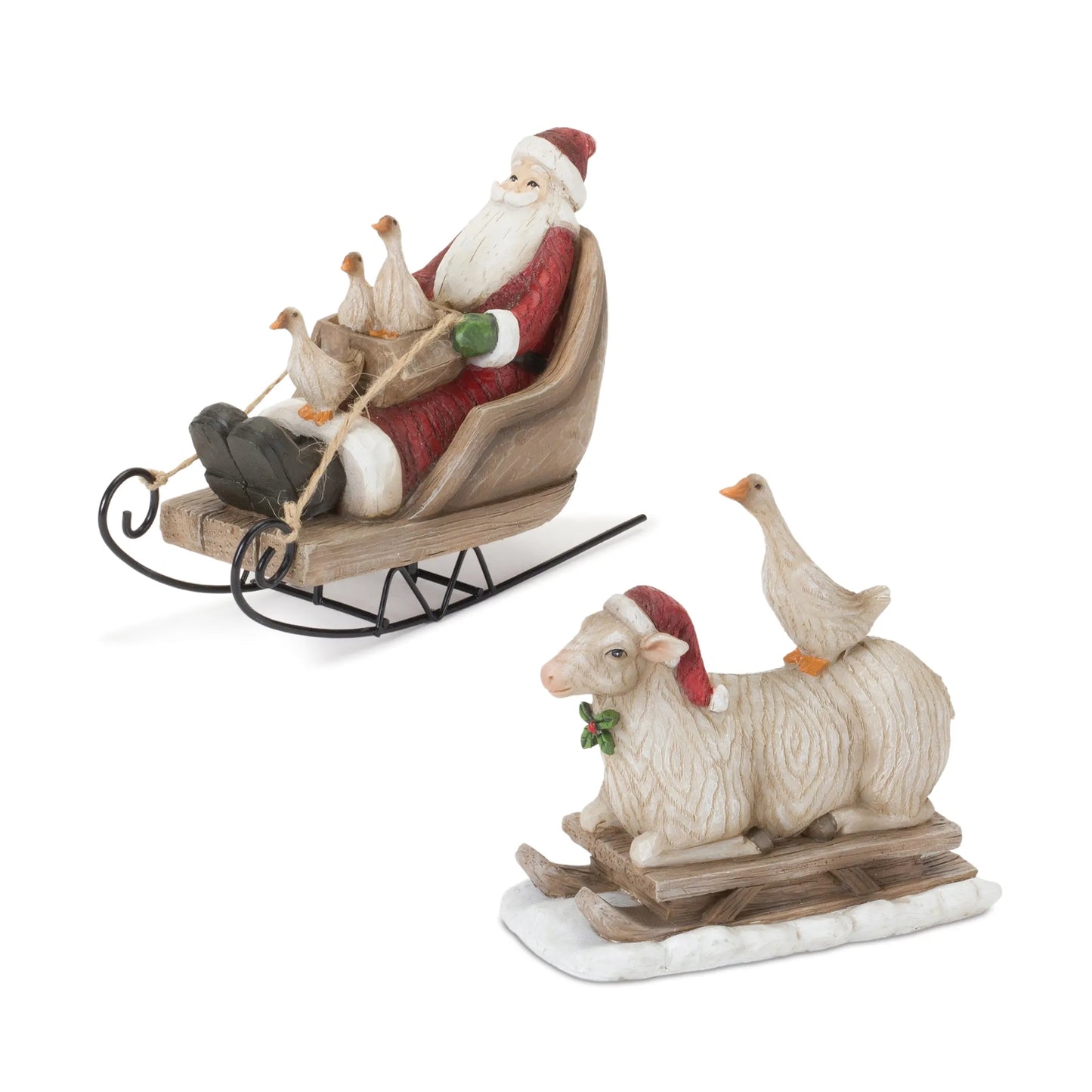 Farmhouse Santa on Sled Figurine