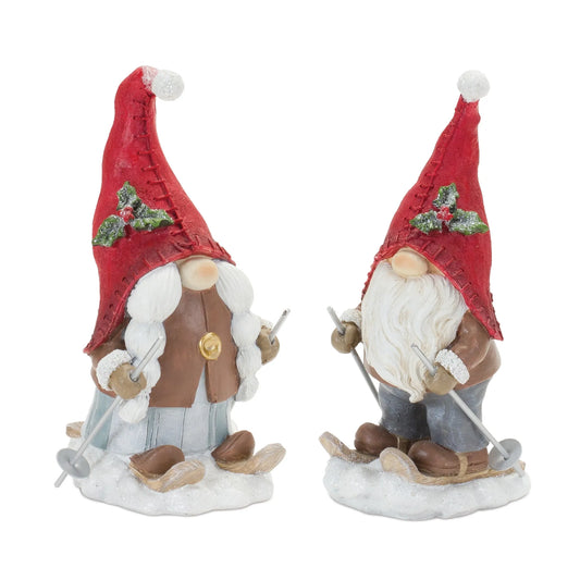 Winter Gnome on Skis Figurine
