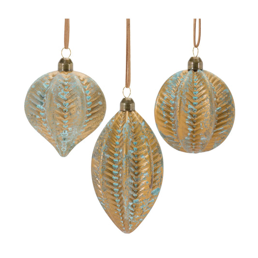 Distressed Ribbed Glass Ornament - Pack Of: Set of 12 | Materials: Glass | DÃƒÂ©cor  style: Rustic