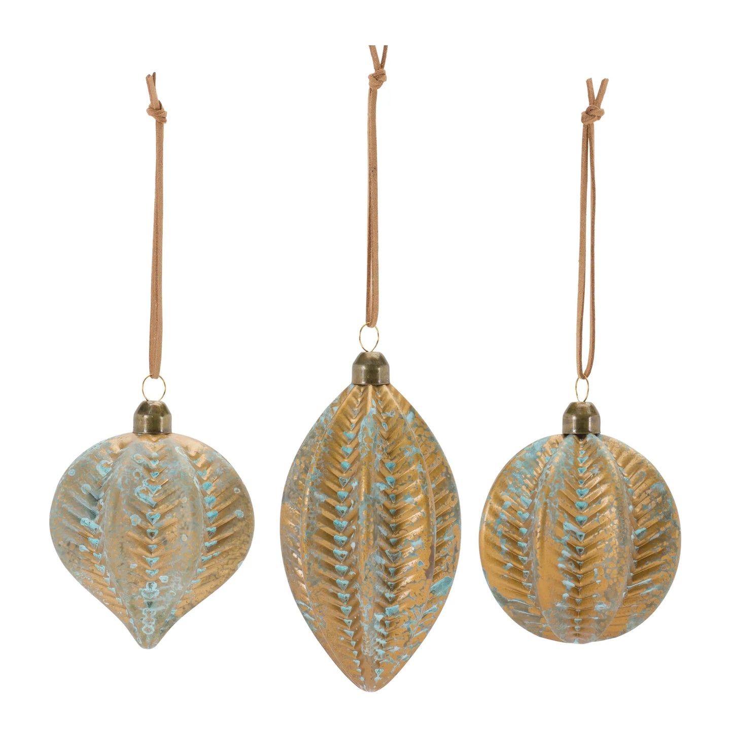 Distressed Ribbed Glass Ornament - Pack Of: Set of 12 | Materials: Glass | DÃƒÂ©cor  style: Rustic
