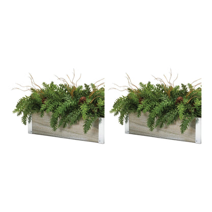 Winter Pine Centerpiece in Wood Planter  - Materials: Plastic | Colors: Green; brown | DÃƒÂ©cor  style: Rustic