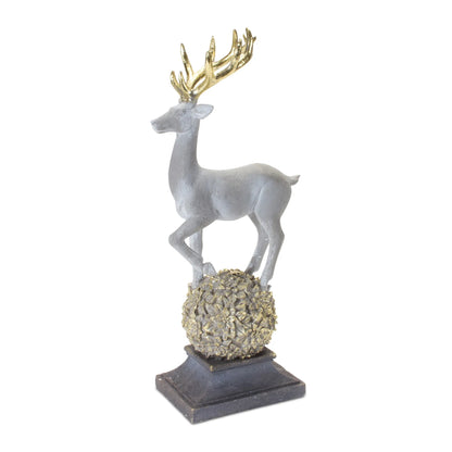 Winter Deer Figurine on Orb  - Size: 14"H | Pack Of: 1 unit | Materials: Resin; stone powder | DÃƒÂ©cor  style: Rustic