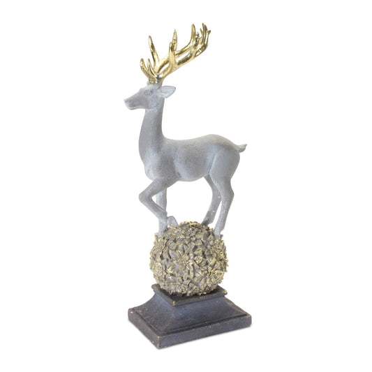 Winter Deer Figurine on Orb  - Size: 14"H | Pack Of: 1 unit | Materials: Resin; stone powder | DÃƒÂ©cor  style: Rustic