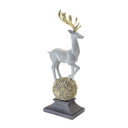 Winter Deer Figurine on Orb  - Size: 14"H | Pack Of: 1 unit | Materials: Resin; stone powder | DÃƒÂ©cor  style: Rustic