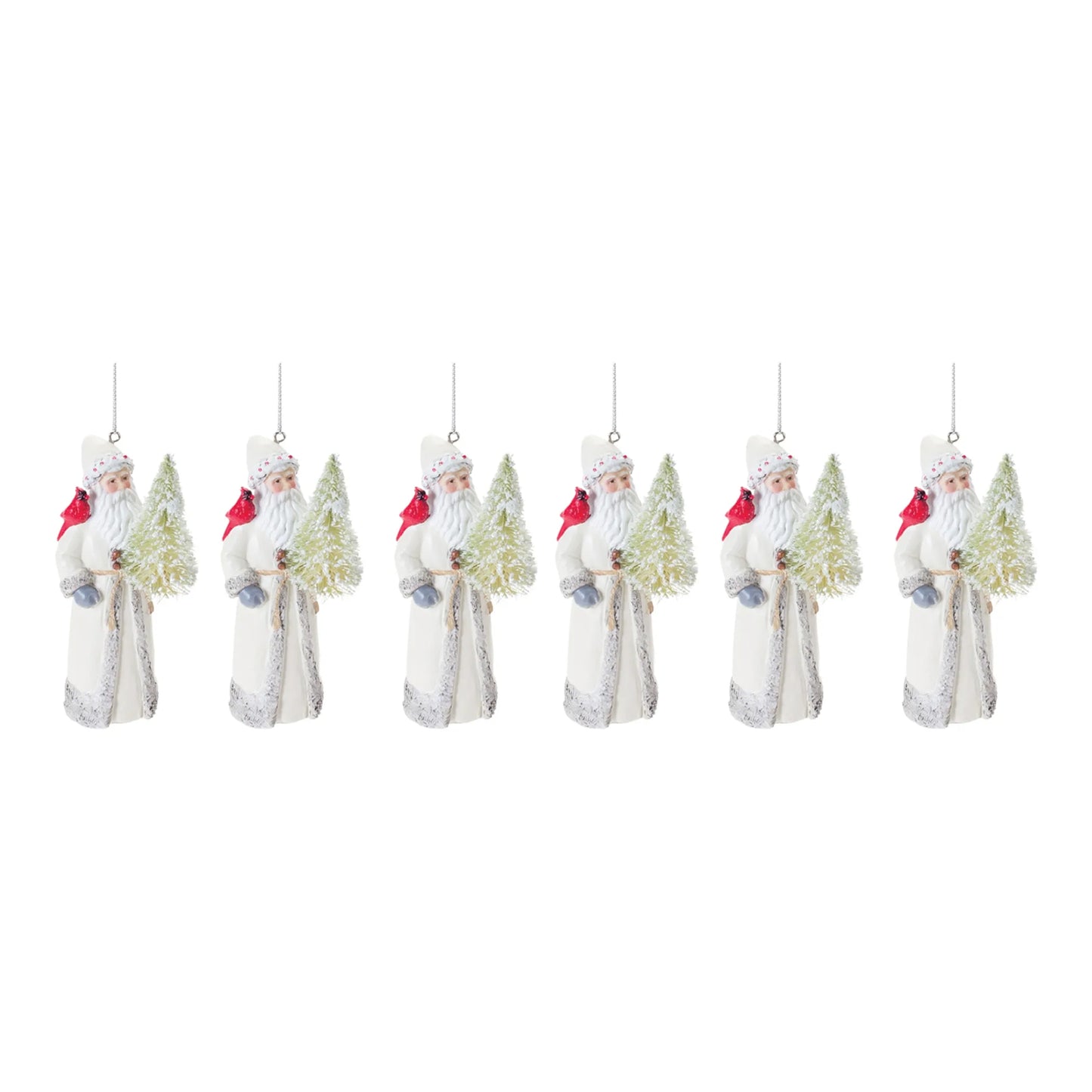 Santa with Cardinal Bird Ornament  - Pack Of: Set of 6 | Materials: Resin; stone powder | DÃƒÂ©cor  style: Traditional