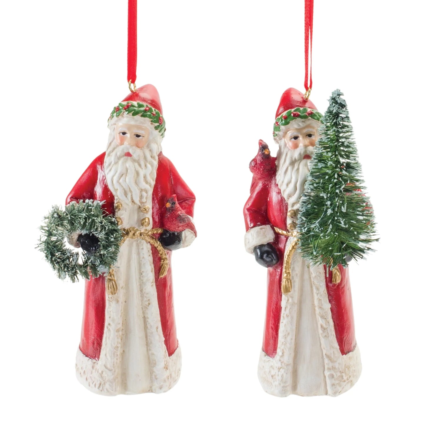 Santa with Cardinal Bird Ornament  - Pack Of: Set of 6 | Materials: Resin; stone powder | DÃƒÂ©cor  style: Traditional