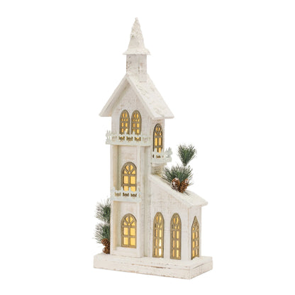 LED Lighted Winter Church Display  - Size: 27"H | Pack Of: 1 unit | Materials: Fir wood | DÃƒÂ©cor  style: Rustic