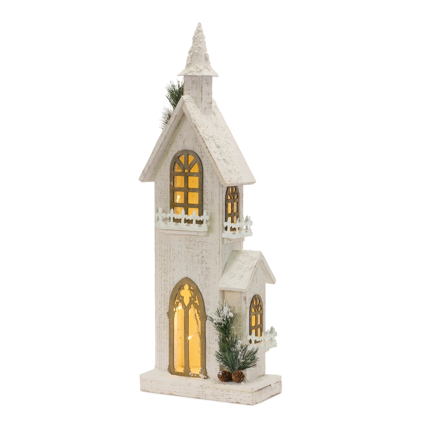 LED Lighted Winter Church Display  - Size: 27"H | Pack Of: 1 unit | Materials: Fir wood | DÃƒÂ©cor  style: Rustic