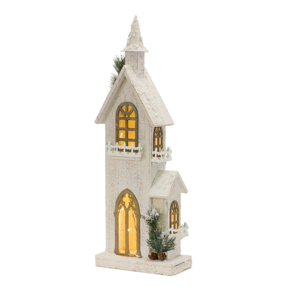 LED Lighted Winter Church Display  - Size: 27"H | Pack Of: 1 unit | Materials: Fir wood | DÃƒÂ©cor  style: Rustic