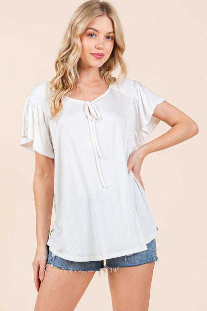 Smocked Shoulder Flutter Sleeve Top