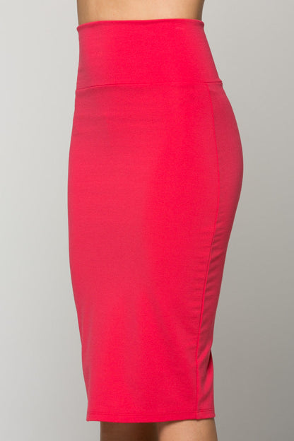 Classic solid nylon ponte Midi pencil skirt.