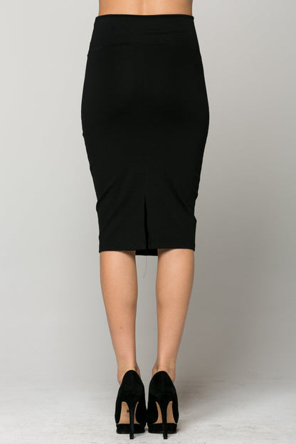 Classic solid nylon ponte Midi pencil skirt.