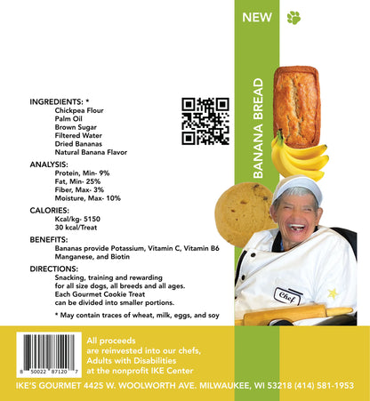 Ike's Gourmet Banana Bread Dog Treat Cookies - Real Fruit Shortbread Cookies Vegan and All-Natural Grain and Gluten Free Made in USA