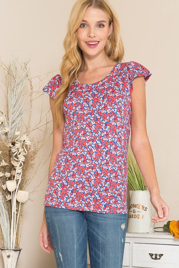 Ruffle Sleeve Ditsy Floral Top