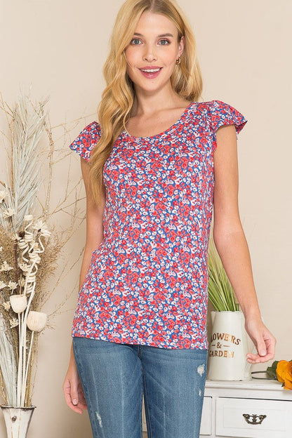 Ruffle Sleeve Ditsy Floral Top
