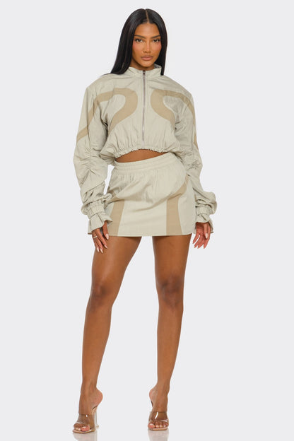 Two-Tone Nylon Windbreaker Skirt Set