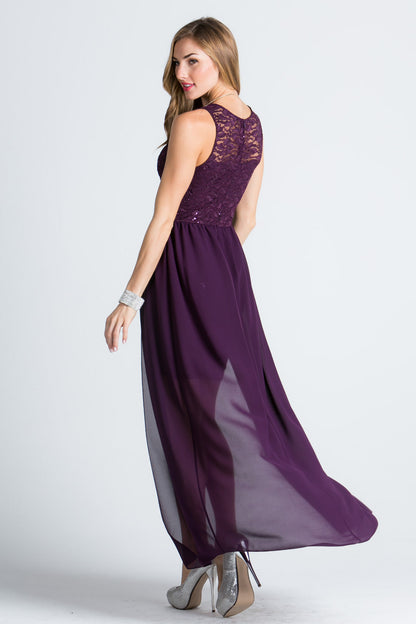HIGH LOW OVERLAY LACE DRESS.