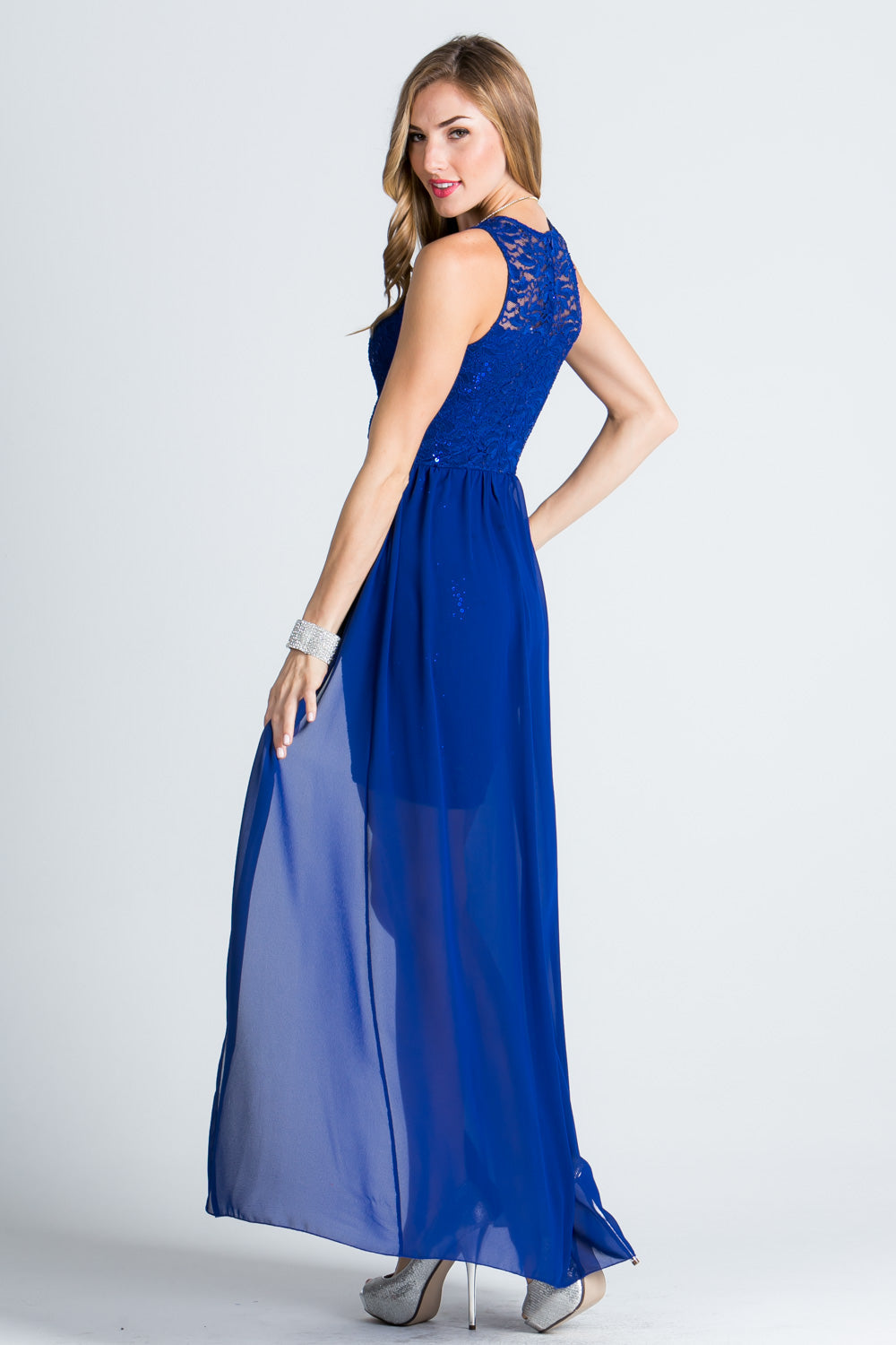 HIGH LOW OVERLAY LACE DRESS.