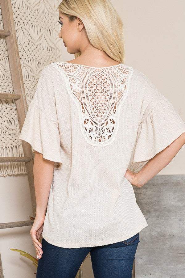 Patch Back Ruffle Sleeve Top