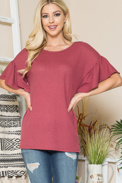 Patch Back Ruffle Sleeve Top