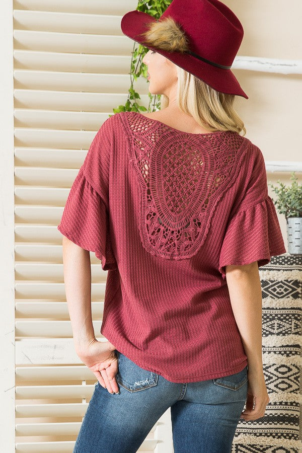 Patch Back Ruffle Sleeve Top