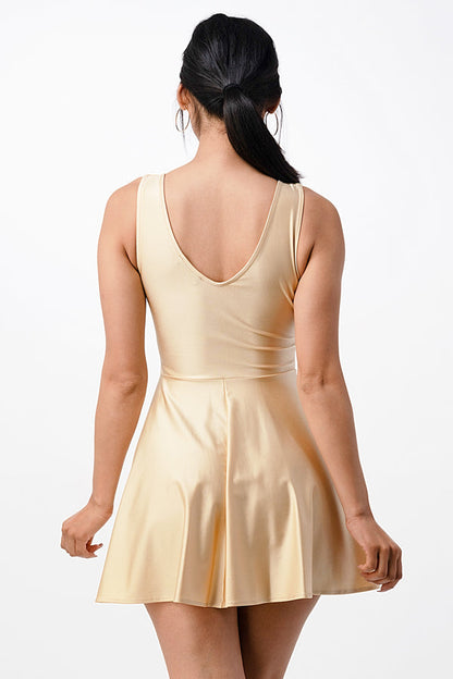 Sleeveless Dalia fit and flared solid v neck tricot dress