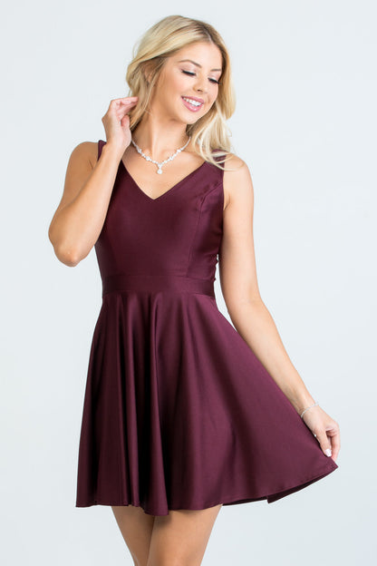 Sleeveless Dalia fit and flared solid v neck tricot dress