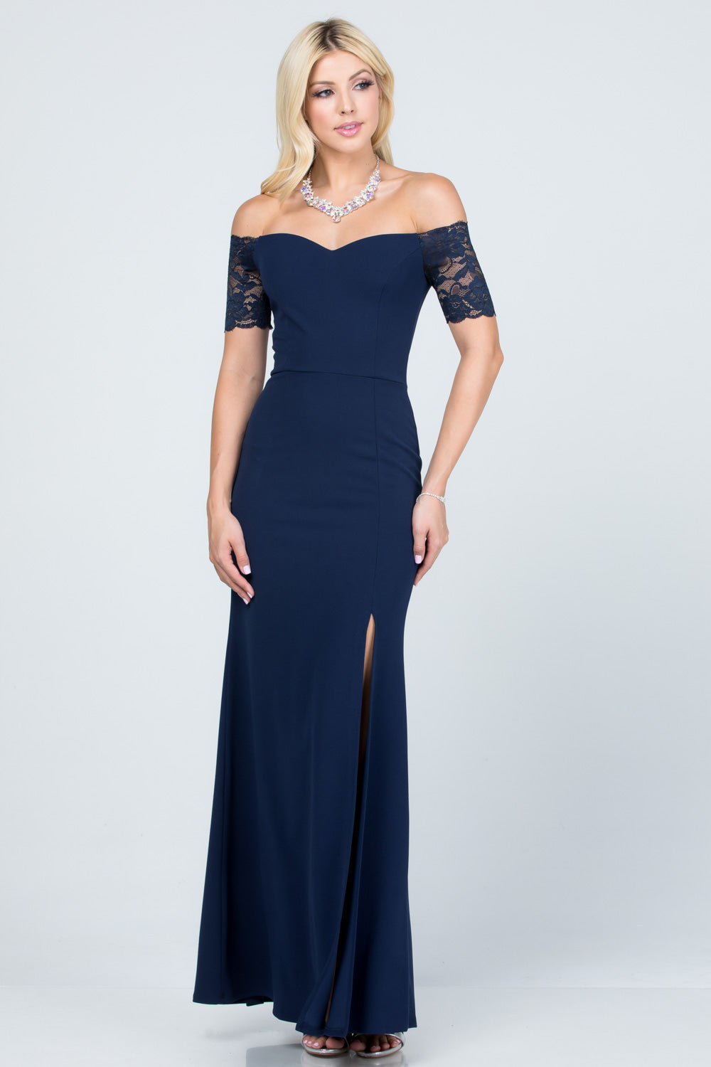 Off the shoulder lace detailed scuba crepe Cecil mermaid dress