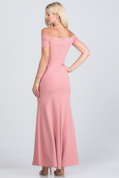 Off the shoulder lace detailed scuba crepe Cecil mermaid dress