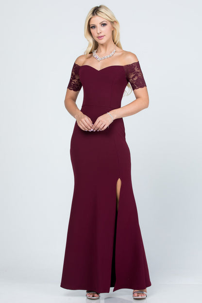 Off the shoulder lace detailed scuba crepe Cecil mermaid dress