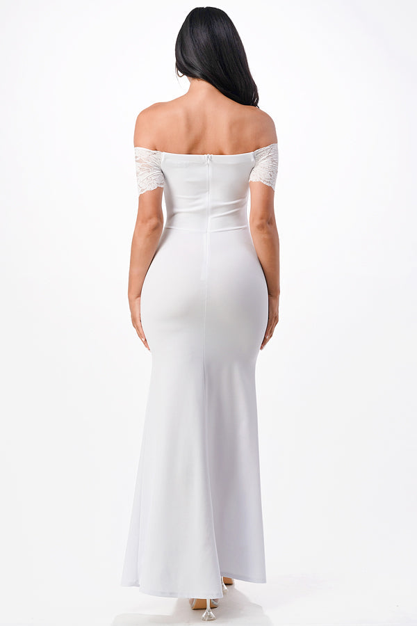 Off the shoulder lace detailed scuba crepe Cecil mermaid dress