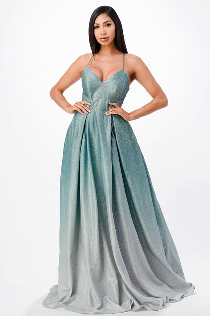 back lace up glitter ombre gown for prom, quinceanera, special occasion
