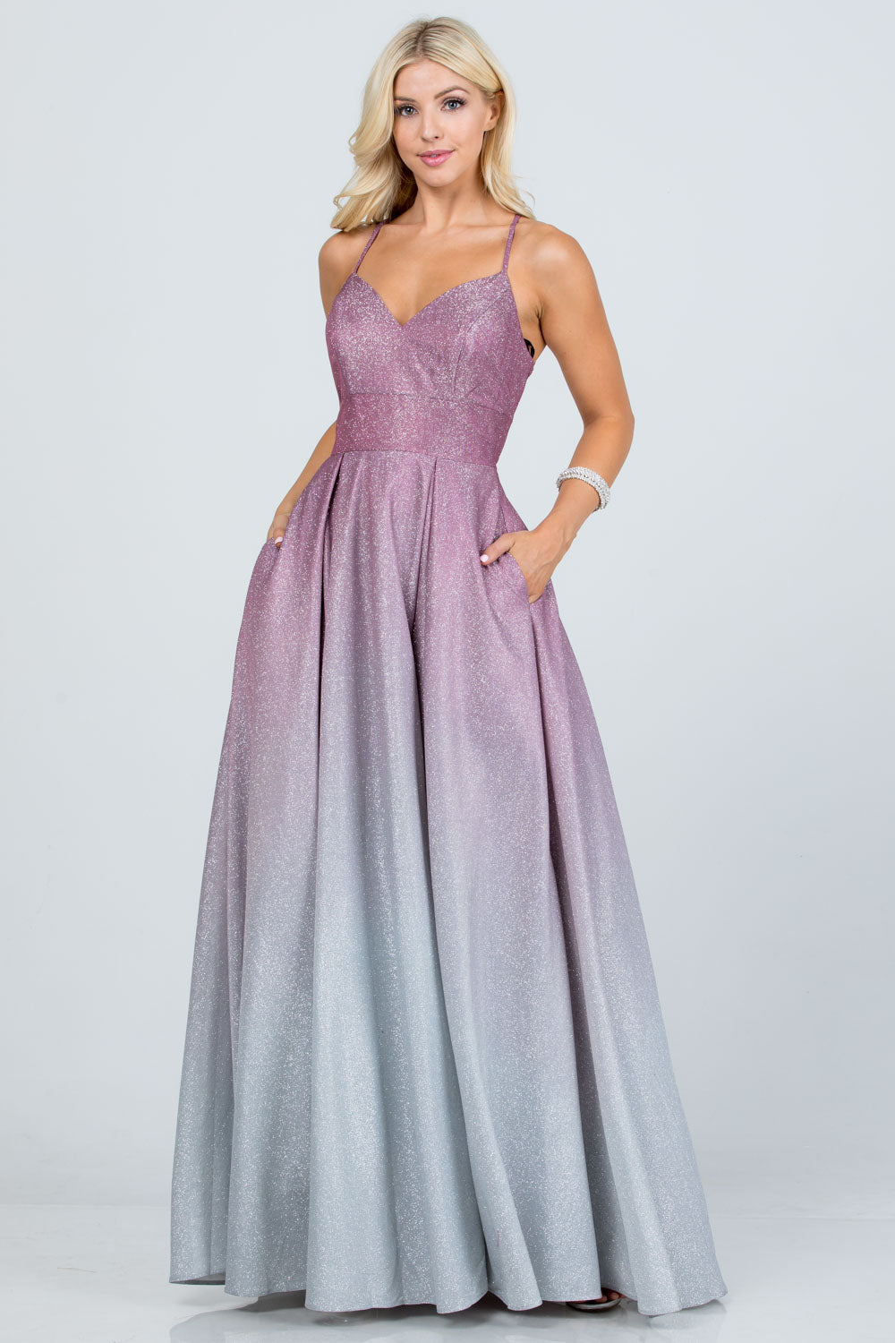 back lace up glitter ombre gown for prom, quinceanera, special occasion