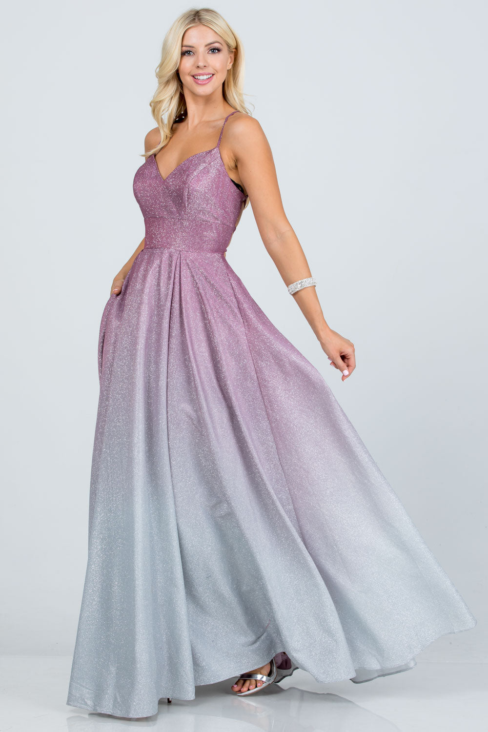 back lace up glitter ombre gown for prom, quinceanera, special occasion