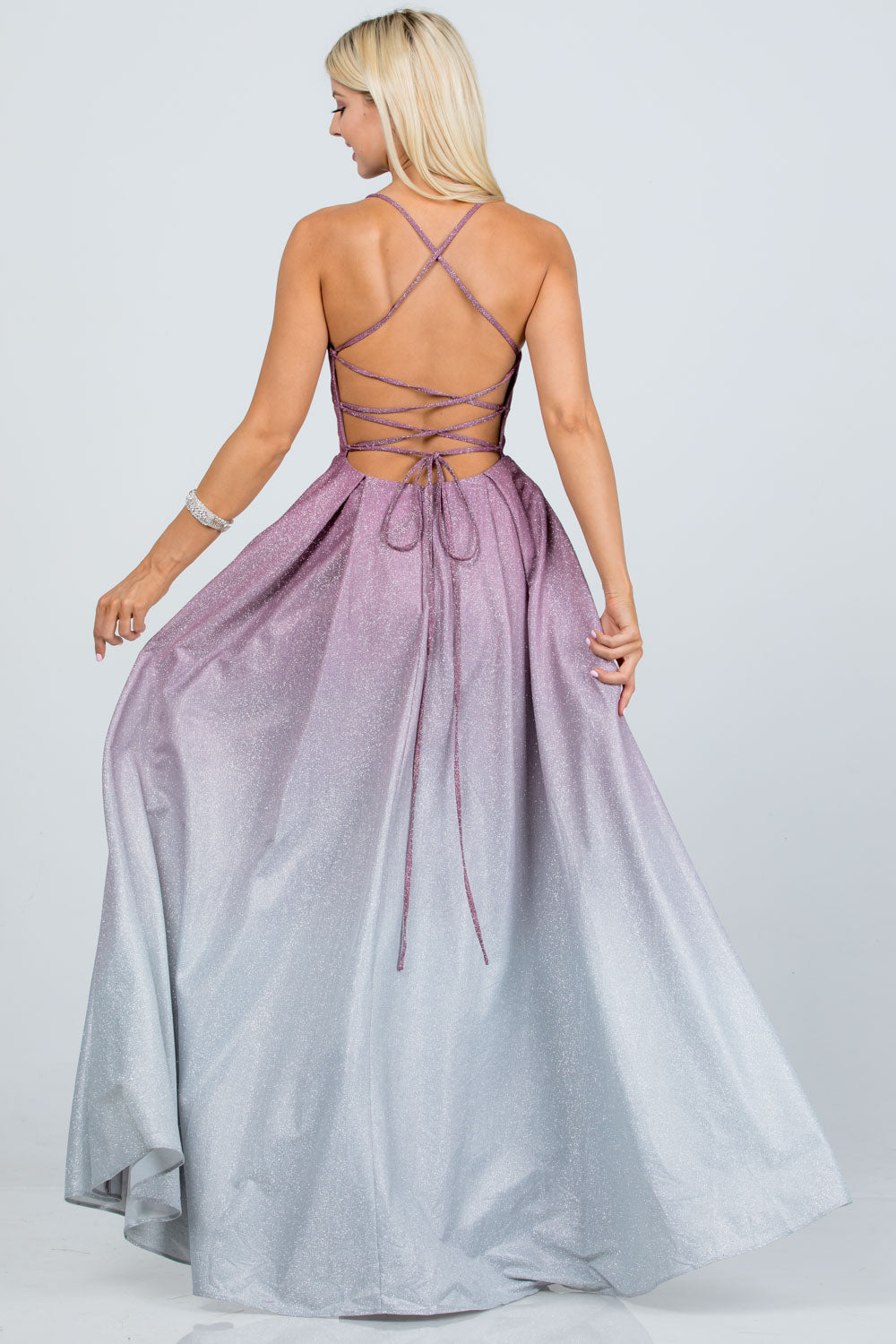 back lace up glitter ombre gown for prom, quinceanera, special occasion