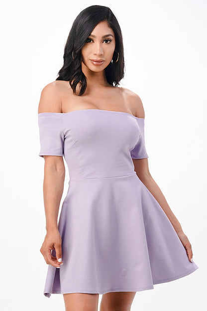off the shoulder short sleeve skater dress