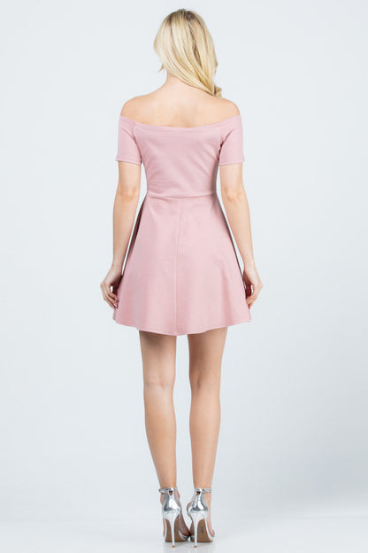 off the shoulder short sleeve skater dress